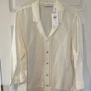 ELiSABETH Size 3X Ivory Casual Button Down Shirt